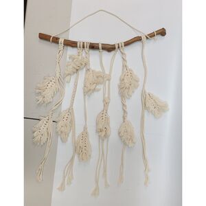 Boho Handmade Macrame Feather Wall Hanging on Natural Driftwood Branch